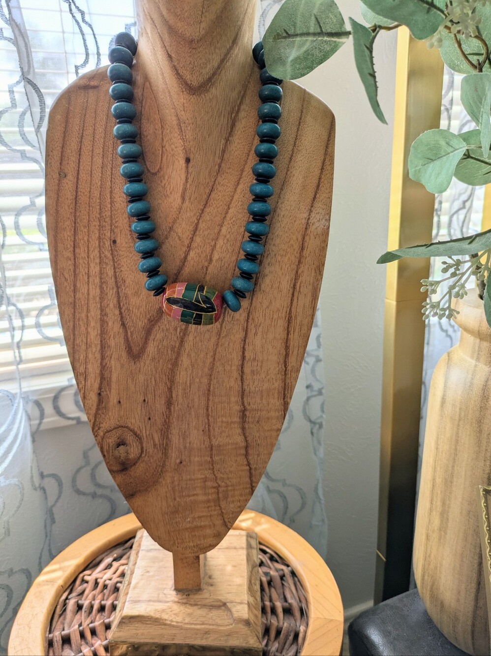 Blue Wooden beaded Necklace